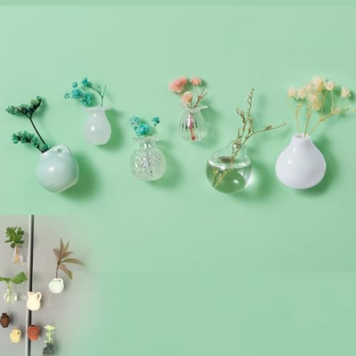 Mini Bud Vases Magnetic for Fridge, Mini Vase Magnets, Tiny Ceramic Jardiniere Magnetic, Glass Refrigerator Sticker, Funny Plant Magnets for Fridge, Kitchen, House (D-2) von Generisch