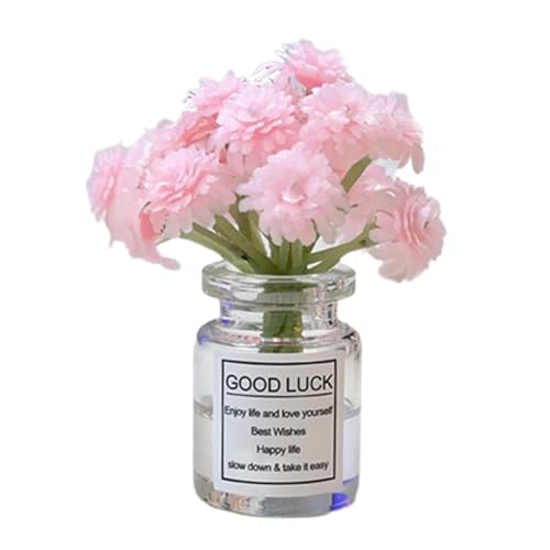 Mini Gänseblümchen Blumen in Glasvase, Mini Rose Blumenvase Auto Armaturenbrett Dekorationen Vase, Selbstklebende Miniatur Mini Cute Fl von Generisch