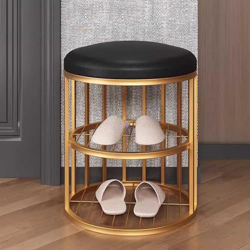 Mini-Schuhhocker für den Eingangsbereich, stilvolle niedrige Bank mit Kissen und goldfarbenem Metallrahmen, kompakte Schuhaufbewahrungslösung für kleine Räume von Generisch