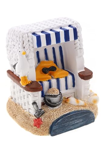 Mini Strandkorb mit Möwe 9x6,5x7,7cm blau-weiß gestreift Maritime Deko Figur Urlaub Geschenkidee Badezimmer CG von Generisch