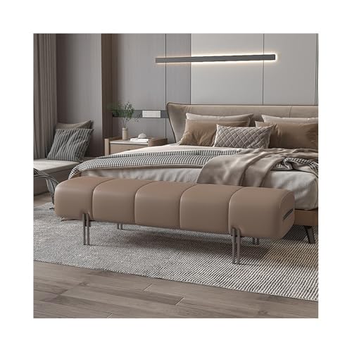 Minimalistische Bett-Endbank aus Leder – weicher Hocker für Schlafzimmer, Sofa, Garderobe und Schuhaufbewahrung – stilvolle Kaffeefarbe, lange Bank von Generisch