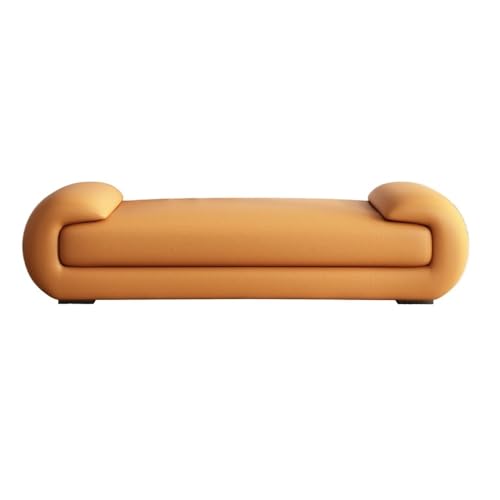 Minimalistische orangefarbene Bettbank – Großer Lederhocker für Schlafzimmer, Wohnzimmer und Eingangsbereich – Vielseitiger Ankleidehocker & Sofa-Ottomane – Stilvolle Wohnmöbel von Generisch