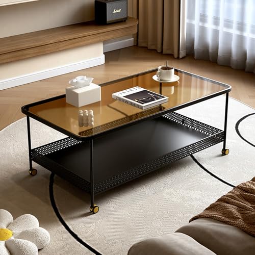 Minimalistischer, rechteckiger Couchtisch mit Tischplatte aus gehärtetem Glas, offener Stauraum, stilvolles Wellendesign, Metallrahmen auf Lenkrollen, perfekt für Wohnzimmer oder Büro (Weiß, 100 cm) Minimalistischer, rechteckiger Couchtisch mit Tischplatte aus gehärtetem Glas, offener Stauraum, stilvolles Wellendesign, Metallrahmen auf Lenkrollen, perfekt für Wohnzimmer oder Büro (Weiß, 100 cm) von Generisch