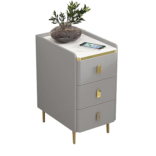 Minimalistischer Nachttisch mit Schublade, modernes Design aus Mikrofaser-Leder, schmaler Nachttisch mit Metallbeinen für Schlafzimmer und Wohnzimmer, ideal für kleine Räume von Generisch