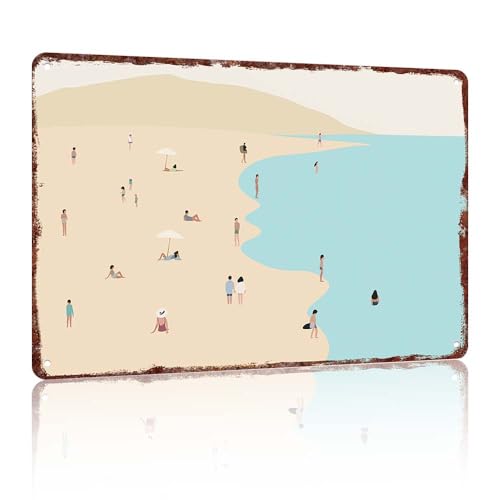Minimalistisches Schild mit Strandbesuchen, Vintage-Stil, Strand-Badezimmer-Poster, Sommer-Blechschild für Zuhause, Schlafzimmer, Wohnheim, Wanddekoration, 30,5 x 20,3 cm von Generisch
