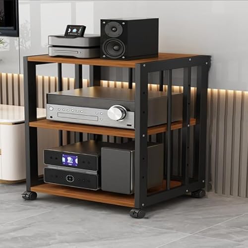 Mobiler Audio-Video-Ständer mit 3 Ebenen, mit verstellbaren Regalen, robustes Eichenholz, AV-Regal, Turm auf Rädern, perfekt für Heimkino und Unterhaltungssysteme von Generisch