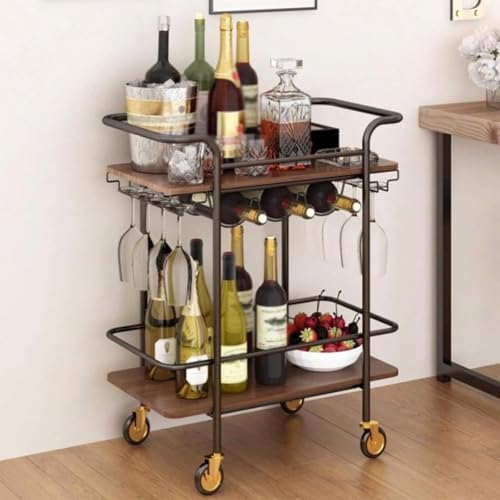 Mobiler Bar-Servierwagen mit 2 Ebenen, mit Rollen, Weinregal und Glashalter für einfache Unterhaltung zu Hause, im Esszimmer oder auf Partys Mobiler Bar-Servierwagen mit 2 Ebenen, mit Rollen, Weinregal und Glashalter für einfache Unterhaltung zu Hause, im Esszimmer oder auf Partys von Generisch