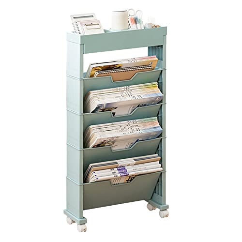 Mobiles Schreibtisch-Bücherregal mit 5 Ebenen, Rollwagen mit erweiterbarem Bücherregal, Blau (78,5 x 39,5 x 12,5 cm) von Generisch