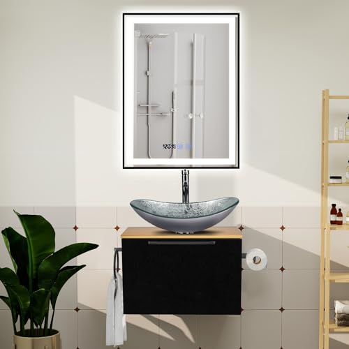 Modern Badmöbel Set mit Waschbecken Unterschrank 60cm Badschrank Waschbecken Unterschrank LED Metallrahmen Badspiegel 60x80cm Antibeschlag Stilvolle Badmöbel mit Waschtisch von Generisch