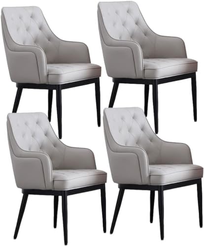 ModernDiningChairSet mit 4 hohen Rückenlehnen, gepolstertem Leder, weicher Sitz, stilvoll für Wohnzimmer und Küche, langlebig, A3 Carbonstahlfüße, Grau von Generisch