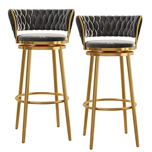 Moderne, graue gepolsterte Barhocker mit Thekenhöhe, 2 Stück, 74 cm Drehstühle mit goldfarbenem Chrom-Sockel, perfekt für Küche, Esszimmer, stilvoll und bequem von Generisch