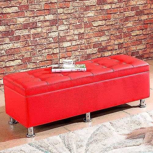 Moderne, rechteckige Aufbewahrungsbank, gepolsterte Kunstleder-Schuhbank, Eingangsbereich, Fußstütze, stilvolle Ottomane, ideal für Wohnzimmer, Schlafzimmer, Spielzeug, Truhe von Generisch