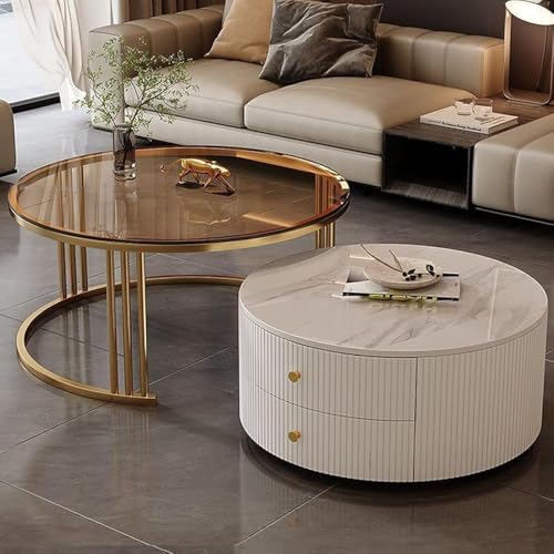 Moderne, runde Couchtische, 2er-Set, mit großem Stauraum, einfache Wartung für Wohnzimmer, Schlafzimmer, Büro, Balkon, Wohnung von Generisch