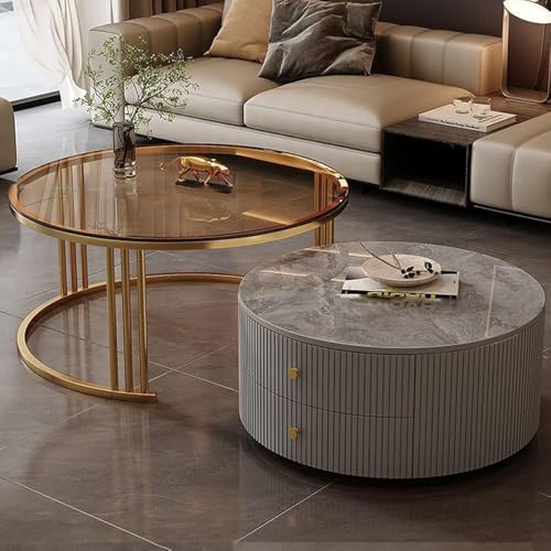 Moderne, runde Couchtische, 2er-Set, mit großem Stauraum, einfache Wartung für Wohnzimmer, Schlafzimmer, Büro, Balkon, Wohnung von Generisch