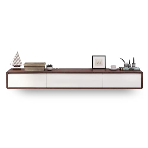 Moderne, schwebende TV-Einheit, wandmontierter Stauraum mit 2 Schubladen und Regal, stilvolles Walnuss- und Weiß-Design, 300 cm, für Wohnzimmer und Unterhaltungszentrum Moderne, schwebende TV-Einheit, wandmontierter Stauraum mit 2 Schubladen und Regal, stilvolles Walnuss- und Weiß-Design, 300 cm, für Wohnzimmer und Unterhaltungszentrum von Generisch