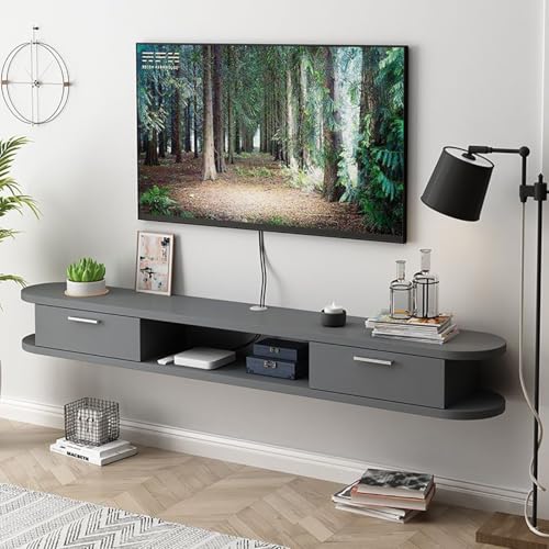 Moderne, schwebende TV-Einheit zur Wandmontage, mit Stauraum, stilvolles schwebendes Regal und Schrank für Fernseher, platzsparendes graues Design (160 x 22 x 20 cm) von Generisch