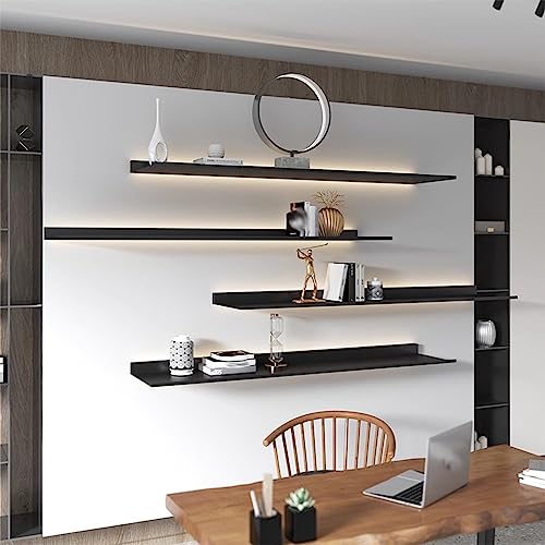 Moderne, schwebende Wandregale mit LED-Licht, Aluminium-Metall-Trennwand mit Anti-Fallschutzleiste für Pflanzenregal oder Bücherregal (schwarz, 100 x 20 cm) von Generisch