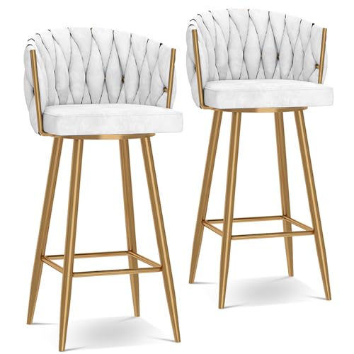 Moderne, um 360° drehbare Barhocker, 2er-Set, höhenverstellbar, 65,6/74,9 cm, gepolsterte Küchenstühle mit stabilen Stahlbeinen und Fußstütze, stilvolles Design in Weiß und Gold Moderne, um 360° drehbare Barhocker, 2er-Set, höhenverstellbar, 65,6/74,9 cm, gepolsterte Küchenstühle mit stabilen Stahlbeinen und Fußstütze, stilvolles Design in Weiß und Gold von Generisch