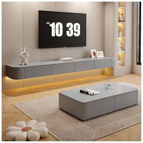 Moderne, wandmontierte, schwebende TV-Einheit, großes Fassungsvermögen, Aufbewahrungsschrank mit Schublade, stilvolles schwebendes Regal für Home Entertainment und Büro, Grau, 260 x 24 x 20 cm Moderne, wandmontierte, schwebende TV-Einheit, großes Fassungsvermögen, Aufbewahrungsschrank mit Schublade, stilvolles schwebendes Regal für Home Entertainment und Büro, Grau, 260 x 24 x 20 cm von Generisch
