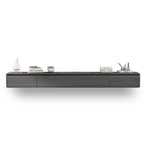 Moderne, wandmontierte TV-Einheit, schwebende Medienkonsole mit 2 Schubladen, stilvoller kleiner Wohnungs-TV-Schrank, platzsparend, unter dem TV-Regal (Grau, 220 cm) von Generisch