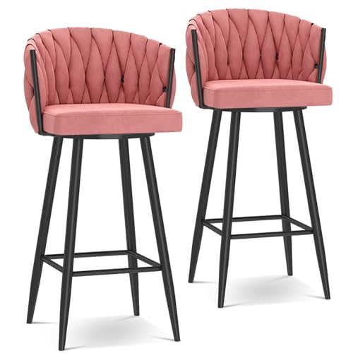 Moderne 360° Drehbar Barhocker 2er Set Gepolsterter Küchenstuhl mit Stahlbeinen & Fußstütze, Verstellbare Sitzhöhe 25,6/29,5 Zoll, Rosa & Schwarz für Zuhause & Bar von Generisch