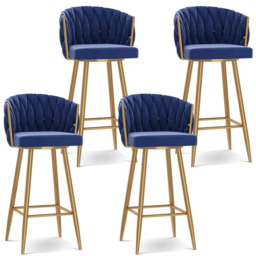 Moderne 360° drehbare Barhocker Set von 1, 2, 3 oder 4 – höhenverstellbar (65 cm oder 74,9 cm) gepolsterte Küchenthekenhocker mit Stahlbeinen & Fußstütze – Barhöhe Drehstühle für Kücheninsel, Bre von Generisch