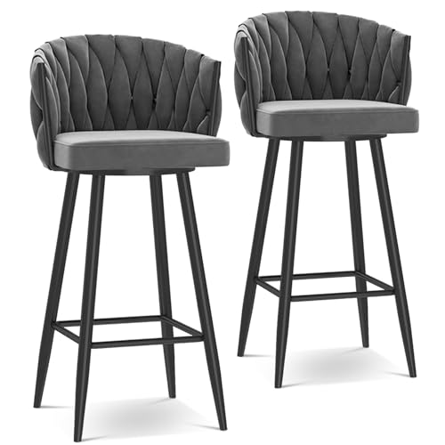 Moderne 360° drehbare Barhocker Set von 1, 2, 3 oder 4 – höhenverstellbar (65 cm oder 74,9 cm) gepolsterte Küchenthekenhocker mit Stahlbeinen & Fußstütze – Barhöhe Drehstühle für Kücheninsel, Bre von Generisch