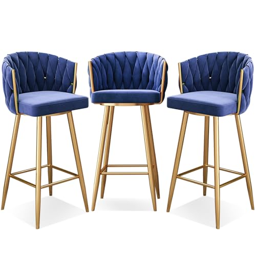 Moderne 360° drehbare Barhocker Set von 1, 2, 3 oder 4 – höhenverstellbar (65 cm oder 74,9 cm) gepolsterte Küchenthekenhocker mit Stahlbeinen & Fußstütze – Barhöhe Drehstühle für Kücheninsel, Bre von Generisch