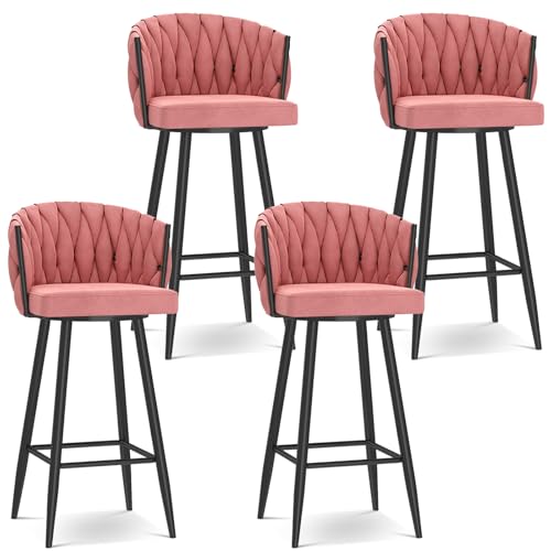 Moderne 360° drehbare Barhocker Set von 1, 2, 3 oder 4 – höhenverstellbar (65 cm oder 74,9 cm) gepolsterte Küchenthekenhocker mit Stahlbeinen & Fußstütze – Barhöhe Drehstühle für Kücheninsel, Bre von Generisch