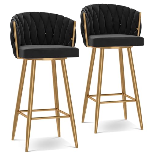 Moderne 360° drehbare Barhocker Set von 1, 2, 3 oder 4 – höhenverstellbar (65 cm oder 74,9 cm) gepolsterte Küchenthekenhocker mit Stahlbeinen & Fußstütze – Barhöhe Drehstühle für Kücheninsel, Bre von Generisch