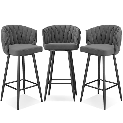 Moderne 360° drehbare Barhocker Set von 1, 2, 3 oder 4 – höhenverstellbar (65 cm oder 74,9 cm) gepolsterte Küchenthekenhocker mit Stahlbeinen & Fußstütze – Barhöhe Drehstühle für Kücheninsel, Bre von Generisch