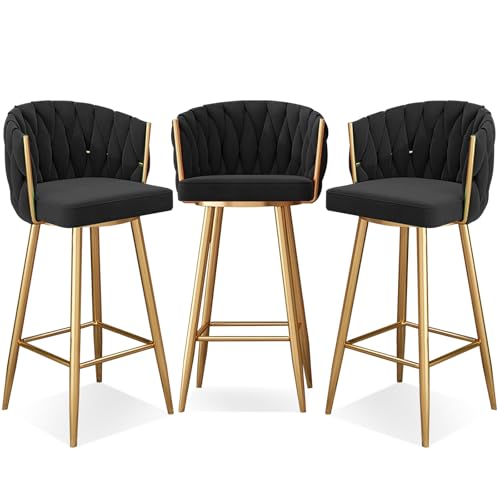 Moderne 360° drehbare Barhocker Set von 1, 2, 3 oder 4 – höhenverstellbar (65 cm oder 74,9 cm) gepolsterte Küchenthekenhocker mit Stahlbeinen & Fußstütze – Barhöhe Drehstühle für Kücheninsel, Bre von Generisch