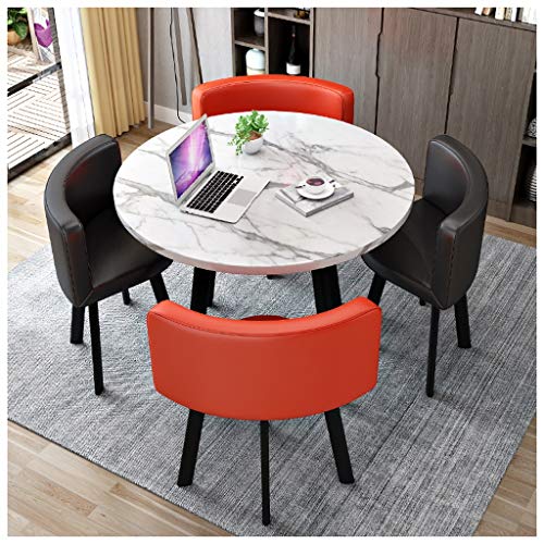 Moderne 5-teilige Essgruppe mit rundem Holztisch und Metallbeinen inklusive 4 Lederstühlen schwarz ideal für Balkon Esszimmer Küche Büro und Empfangsbereich Moderne 5-teilige Essgruppe mit rundem Holztisch und Metallbeinen inklusive 4 Lederstühlen schwarz ideal für Balkon Esszimmer Küche Büro und Empfangsbereich von Generisch