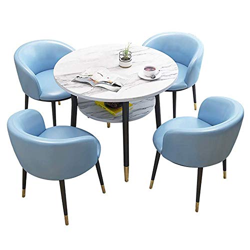 Moderne 5-teilige runde Essgruppe mit 4 Stühlen Kleiner Esstisch Set für Büro Balkon oder Empfang Blau Essmöbel für Freizeit von Generisch