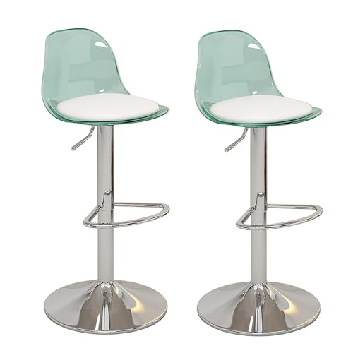 Moderne Acryl-Barhocker, 2er-Set, verstellbare Drehstühle mit Sitz aus PU-Leder und Acryl-Rückenlehne für Zuhause, Küche, stilvolle Barhocker in grüner Farbe von Generisch