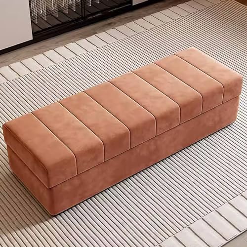Moderne Aufbewahrungsbank – Massivholz-Eingangsbank, hochwertiges Design, vielseitige Bett-Endbank, stilvolles kleines Sofa, Lösung für Zuhause (Farbe: Orange, Größe: 140 cm) von Generisch