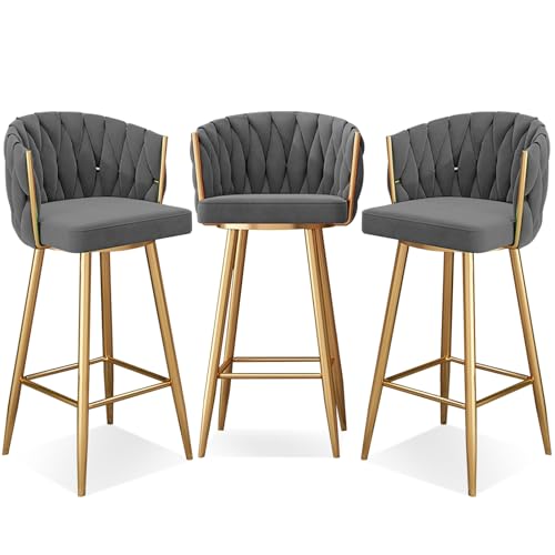 Moderne Barhocker, 360 ° drehbar, 1/2/3/4 Stück, gepolsterte Küchenstühle mit Stahlbeinen und Fußstütze, verstellbare Höhe 65,6/74 cm, stilvolles grau-schwarzes Design von Generisch