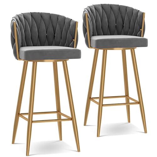Moderne Barhocker, 360° drehbar, 2er-Set, verstellbare Barhöhe, Küchenstühle mit gepolstertem Sitz, Stahlbeinen und Fußstütze, stilvoller grauer und goldener Akzent, 65,6/75 cm Moderne Barhocker, 360° drehbar, 2er-Set, verstellbare Barhöhe, Küchenstühle mit gepolstertem Sitz, Stahlbeinen und Fußstütze, stilvoller grauer und goldener Akzent, 65,6/75 cm von Generisch