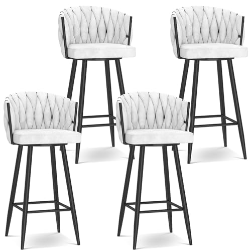 Moderne Barhocker, 360° drehbar, höhenverstellbar, 65,6/74 cm, gepolsterte Küchenstühle mit Stahlbeinen und Fußstütze, stilvolles Design in Weiß und Schwarz, 4 Stück von Generisch