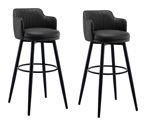 Moderne Barhocker, drehbar, 2er-Set, mit niedriger Rückenlehne, Stühle mit Armlehnen, Ledersitz und Chrom-Pedal, perfekt für Bars, Cafés, Lounges und Pubs von Generisch