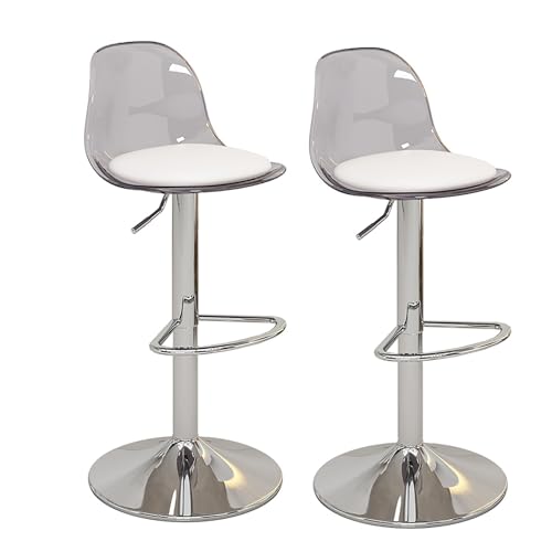 Moderne Barhocker aus Acryl, 2er-Set, verstellbare Drehstühle mit PU-Ledersitzen und Rückenlehne, für Zuhause, Küche, stilvolle graue Farboption von Generisch