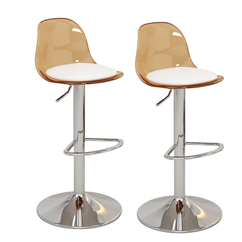 Moderne Barhocker aus Acryl, 2er-Set, verstellbare Drehstühle mit Sitz aus PU-Leder und Acryl-Rückenlehne, stilvolle Barhocker für Küche oder Hausbar (Gelb) von Generisch