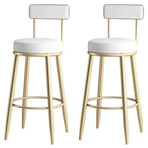 Moderne Barhocker aus Metall, 2er Set mit Rückenlehne, PU-Kissen und Fußstütze, stilvolle Hochstühle für Schönheitssalons, Restaurants und Inseln (75 cm Gold) von Generisch