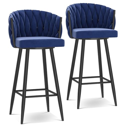 Moderne Barhocker aus Samt, 2er-Set, 65 cm Höhe, drehbare Esszimmerstühle für Küche, Frühstück, Pub, Insel – stilvolles Blau mit schwarzen Beinen Moderne Barhocker aus Samt, 2er-Set, 65 cm Höhe, drehbare Esszimmerstühle für Küche, Frühstück, Pub, Insel – stilvolles Blau mit schwarzen Beinen von Generisch