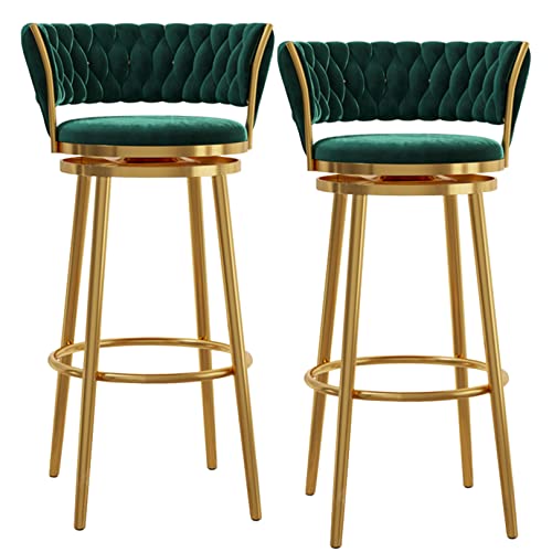 Moderne Barhocker aus Samt, 2er-Set, 75 cm, Thekenhöhe, drehbar, Barstühle mit Rückenlehne und goldfarbener Fußstütze für Kücheninsel, Grün von Generisch