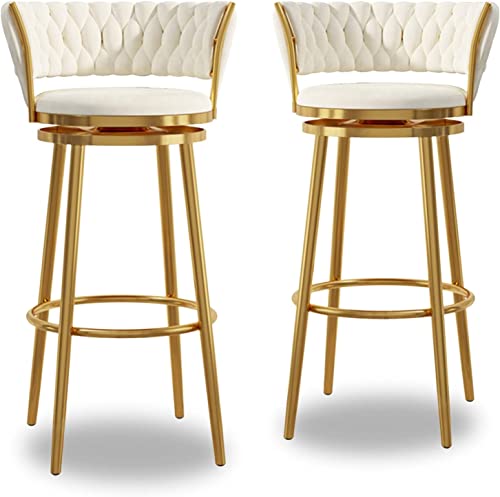 Moderne Barhocker aus Samt, 2er-Set, Drehstühle mit Rückenlehne und Fußstütze, weiße Sitzfläche mit goldfarbenem Metallrahmen, ideal für Küche, Café, Innen- und Außenbereich, 65/75 cm Sitzhöhe Moderne Barhocker aus Samt, 2er-Set, Drehstühle mit Rückenlehne und Fußstütze, weiße Sitzfläche mit goldfarbenem Metallrahmen, ideal für Küche, Café, Innen- und Außenbereich, 65/75 cm Sitzhöhe von Generisch