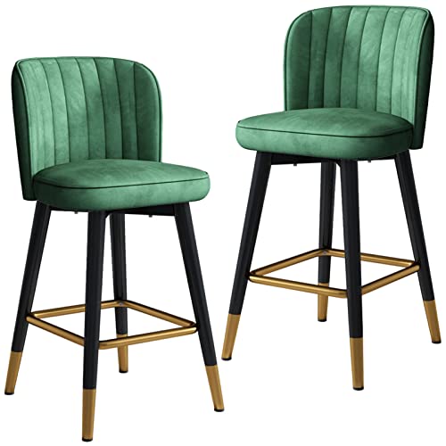 Moderne Barhocker aus Samt, 2er-Set, drehbar, Küchenstühle mit Rückenlehne, 75 cm Höhe, elegante grüne Polsterung, schwarze Beine und goldene Fußstütze, ideal für Zuhause und Esszimmer von Generisch