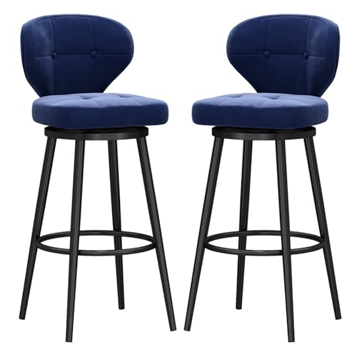 Moderne Barhocker aus Samt, 2er-Set, drehbar, armlos, Thekenhöhe, Hocker mit Rückenlehne und schwarzer Fußstütze für Kücheninsel, Pub, Café, Restaurants von Generisch