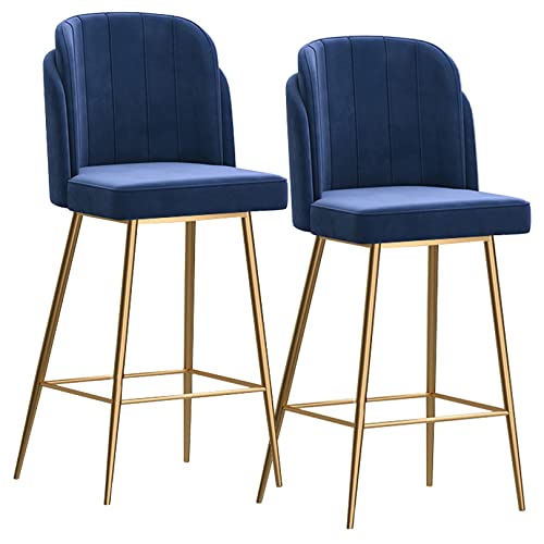 Moderne Barhocker aus Samt, 2er-Set, mit Fußstütze und blau-goldenen Beinen, stilvolle Hochstühle für Bar, Kaffee, Küche, Wohnzimmer, bequeme und elegante Sitzmöglichkeit von Generisch