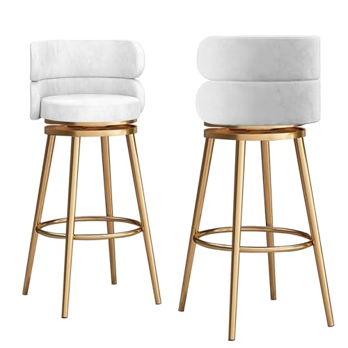 Moderne Barhocker aus Samt, 2er-Set, mit Rückenlehne, 360 Grad drehbar, Metallbeine, weißer Samt, Sitzhöhe 65 cm von Generisch